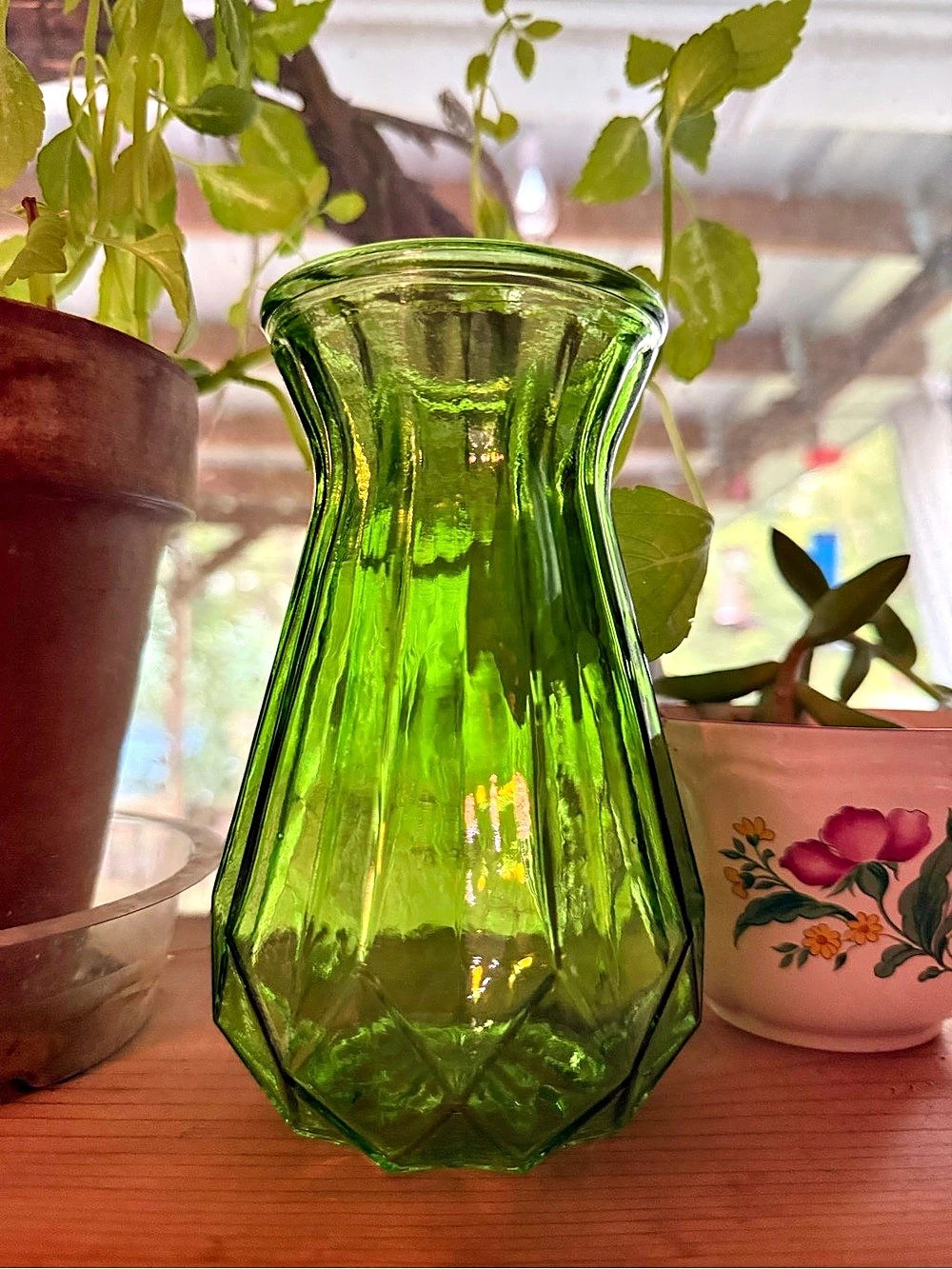 Green Faceted Glass Vase